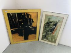 TWO FRAMED CONTEMPORARY PRINTS - "BIRD SEARCHING" MORRIS GRAVES 73 X 37CM.