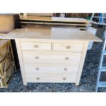 A MODERN TWO OVER THREE DRAWER BEECHWOOD CHEST.