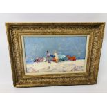 FRAMED OIL ON BOARD "BEACH SCENE" BEARING SIGNATURE CHATTEN WIDTH39CM. HEIGHT 24CM.