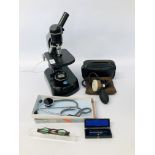 A COLLECTION OF MEDICAL DEVICES TO INCLUDE VINTAGE BLOOD PRESSURE DEVICE, STETHOSCOPE, SPECTACLES,