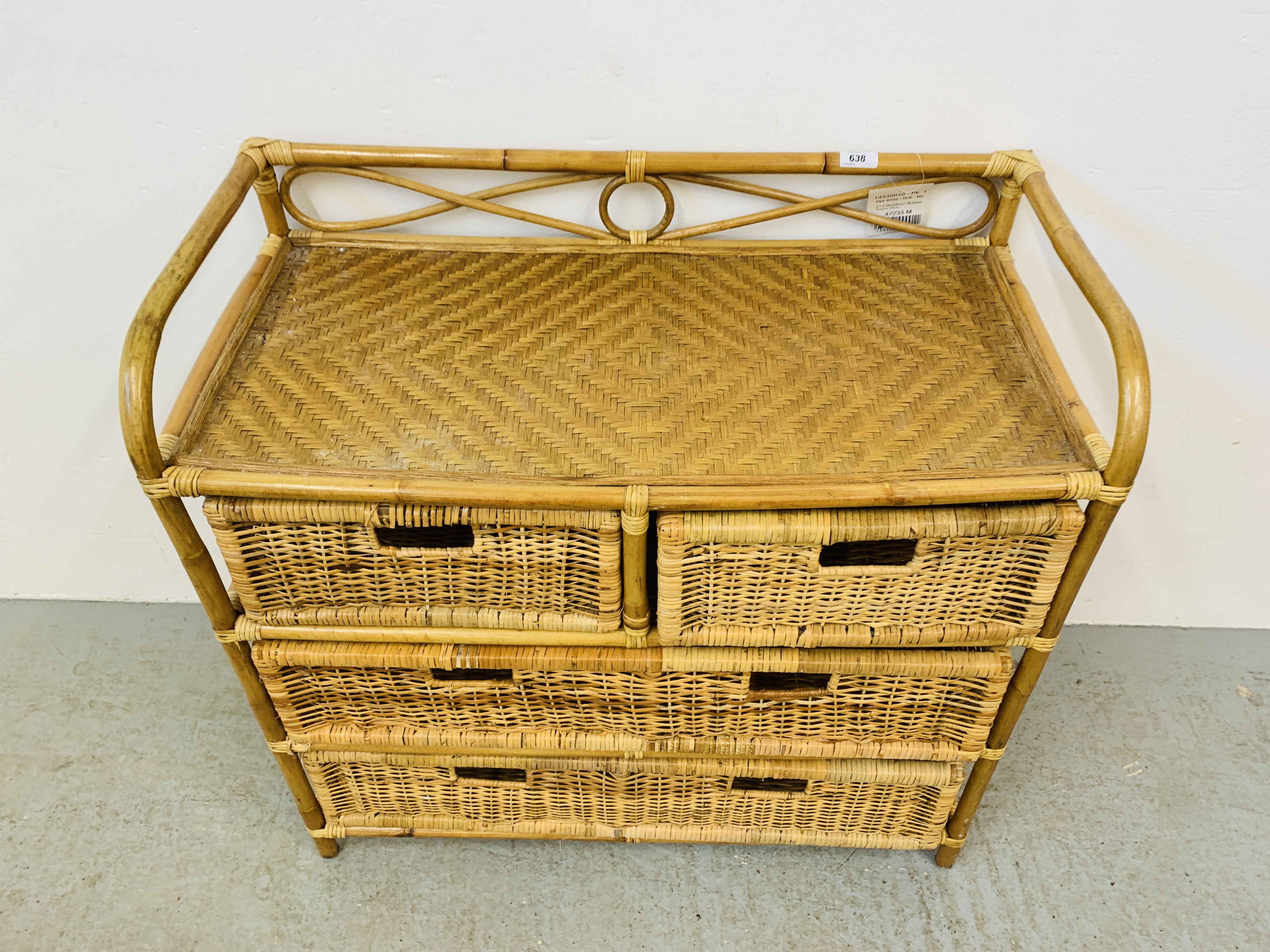 A BAMBOO TWO OVER TWO DRAWER CHEST W 81CM, D 40CM, H 79CM. - Image 2 of 8