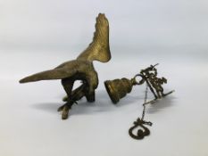 VINTAGE BRASS SERVANT BELL AND HEAVY BRASS EAGLE