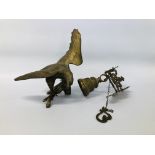 VINTAGE BRASS SERVANT BELL AND HEAVY BRASS EAGLE