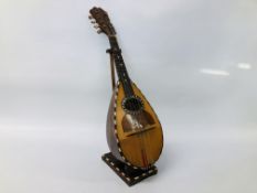 VINTAGE INLAID MANDOLIN ALFONSO GIULIANI MAKERS LABEL ALONG WITH A STAND