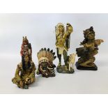 COLLECTION OF 5 INDIAN ORNAMENTS TO INCLUDE CHIEFS, HUNTERS, ETC.