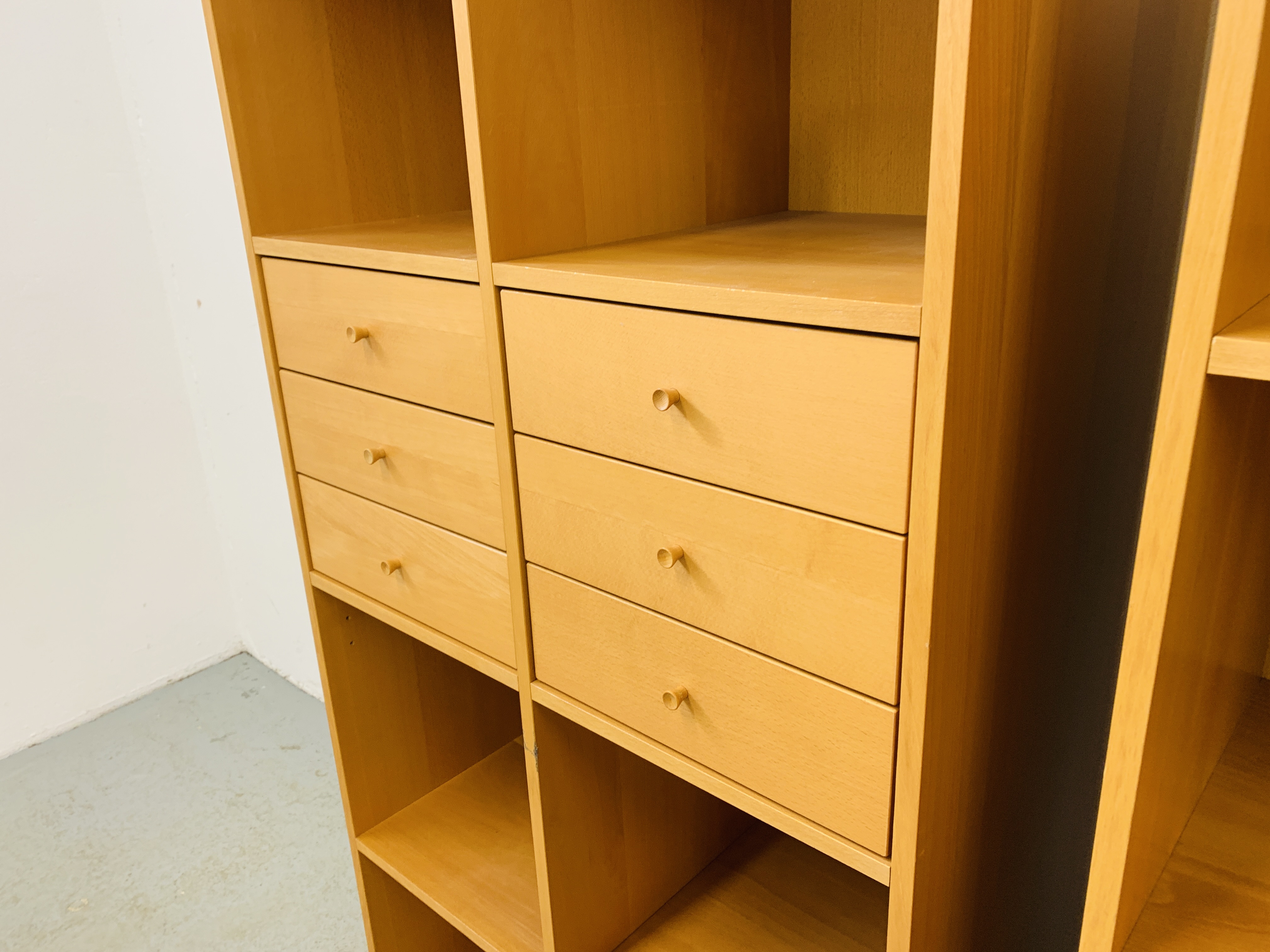 TWO MODERN BEECHWOOD FINISH HOME STORAGE UNITS EACH WIDTH 72CM. DEPTH 42CM. HEIGHT 146CM. - Image 4 of 9