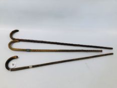 3 X VINTAGE WALKING STICKS,