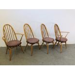 4 BLONDE ERCOL DINING CHAIRS TO INCLUDE 2 CARVERS