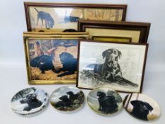 BOX OF ASSORTED BLACK LABRADOR RELATED ITEMS TO INCLUDE FRAMED PICTURES AND COLLECTORS PLATES
