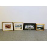 4 X VARIOUS FRAMED PICTURES TO INCLUDE OIL ON BOARD DUCKS IN FLIGHT BEARING INITIALS A.S.
