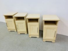 TWO PAIRS OF LIGHT BEECHWOOD EFFECT FINISH BEDSIDE CABINETS EACH W 34CM, D 40CM, H 62CM.