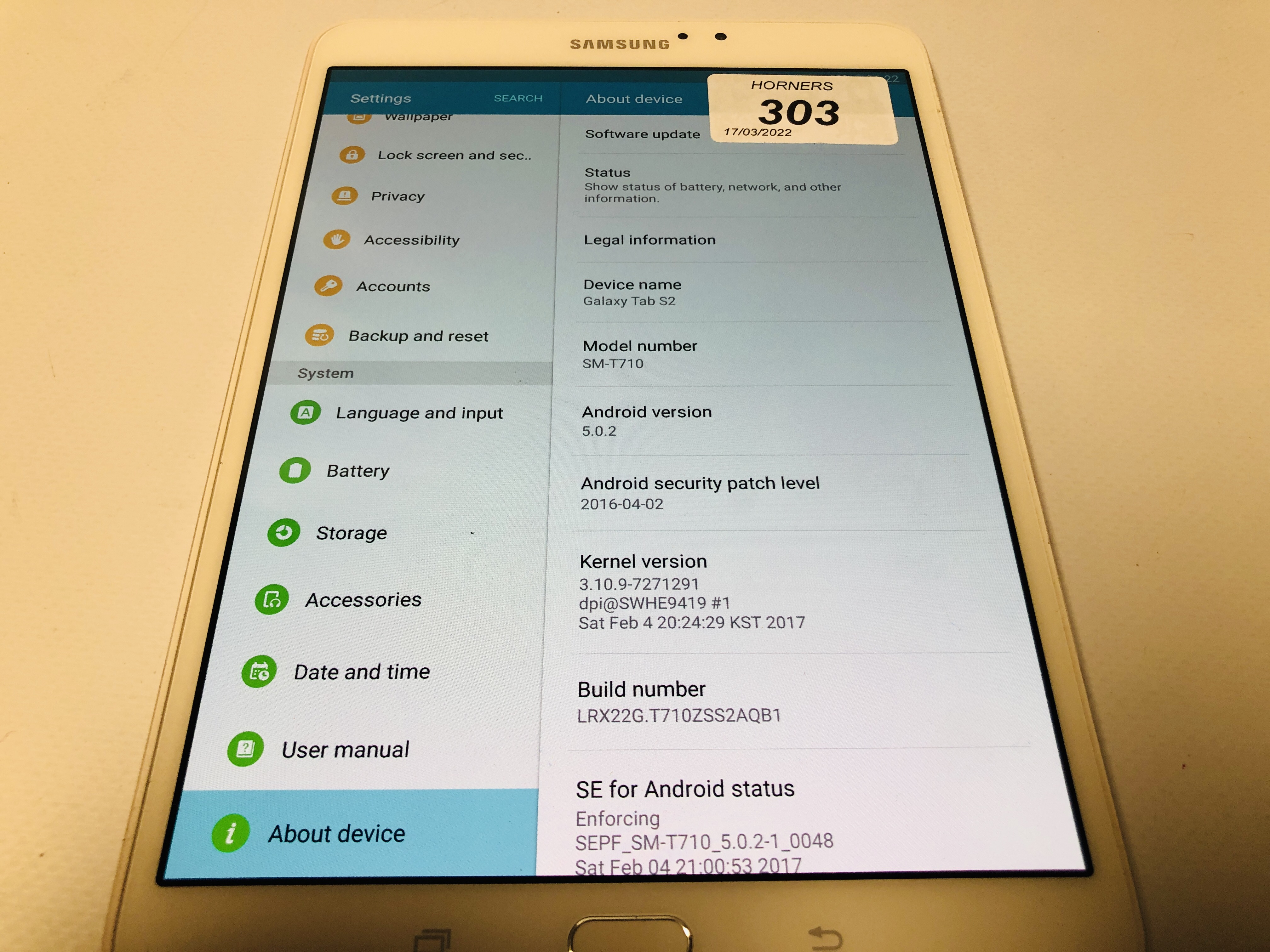 SAMSUNG GALAXY TAB S2 TABLET MODEL SM - T710 - SOLD AS SEEN - Image 5 of 6