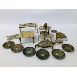COLLECTION OF ASSORTED BRASSWARE TO INCLUDE VARIOUS TRIVETS, 6 ENAMELLED PLATES, ETC.