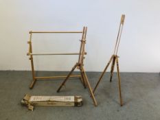 WINSOR AND NEWTON SKETCHING EASEL BOXED AND ONE OTHER + NEEDLEWORK LOOM.