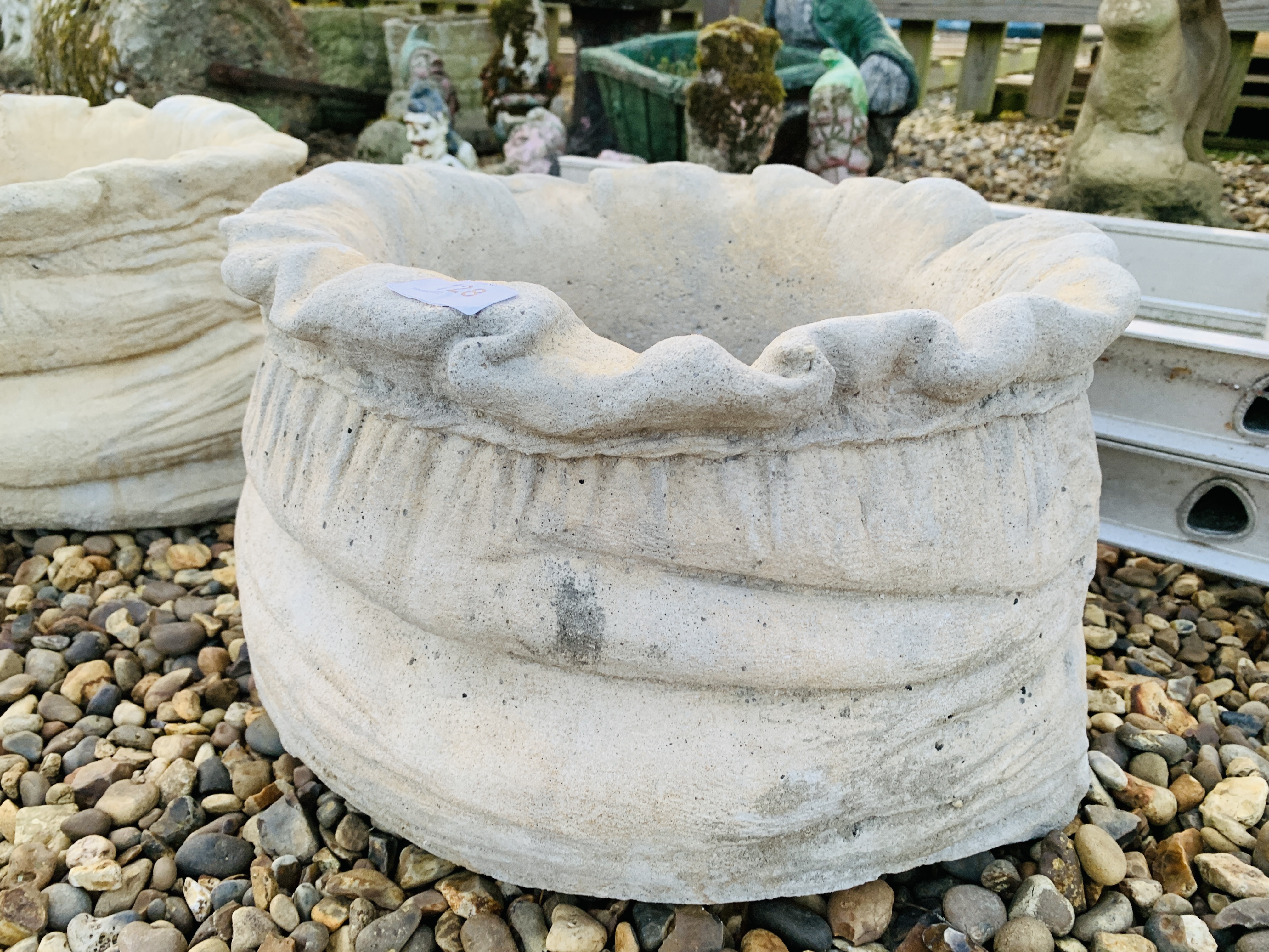 A PAIR OF STONEWORK SACK DESIGN PLANTERS - HEIGHT 25CM. WIDTH 40CM. - Image 2 of 3