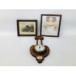 VINTAGE INLAID COLLEDGE BAROMETER, COLOURED ETCHING DECOY PIPE FOR WILD DUCKS, RANWORTH,