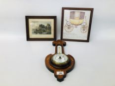 VINTAGE INLAID COLLEDGE BAROMETER, COLOURED ETCHING DECOY PIPE FOR WILD DUCKS, RANWORTH,