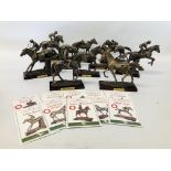 COLLECTION OF 10 ATLAS EDITIONS "THE SPORT OF KINGS" HORSE AND JOCKEY STUDIES ON WOODEN PLINTHS.