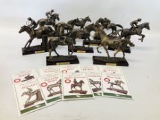 COLLECTION OF 10 ATLAS EDITIONS "THE SPORT OF KINGS" HORSE AND JOCKEY STUDIES ON WOODEN PLINTHS.