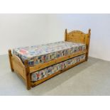 A GOOD QUALITY SOLID HONEY PINE SINGLE BEDSTEAD WITH AIR SPRUNG HERITAGE RENTAPINE MATTRESS WITH