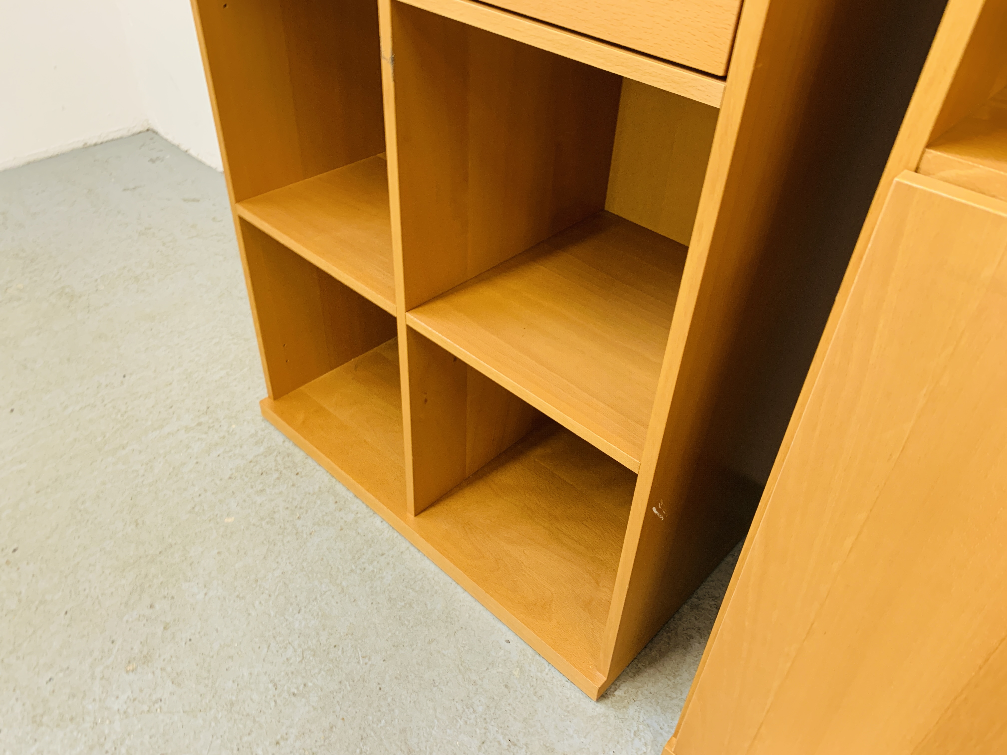 TWO MODERN BEECHWOOD FINISH HOME STORAGE UNITS EACH WIDTH 72CM. DEPTH 42CM. HEIGHT 146CM. - Image 6 of 9