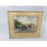 FRAMED WATERCOLOUR "MIDDLEGATE STREET GREAT YARMOUTH" BEARING SIGNATURE KENNETH LUCK WIDTH 37CM.
