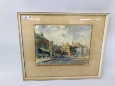 FRAMED WATERCOLOUR "MIDDLEGATE STREET GREAT YARMOUTH" BEARING SIGNATURE KENNETH LUCK WIDTH 37CM.