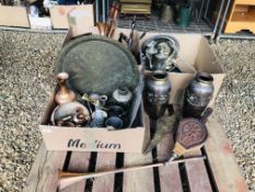 3 X BOXES OF ASSORTED METAL WARE TO INCLUDE COPPER AND BRASS,
