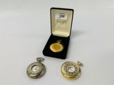 A JEAN PIERRE FULL HUNTER POCKET WATCH IN PRESENTATION BOX AND TWO OTHER HALF HUNTER QUARTZ