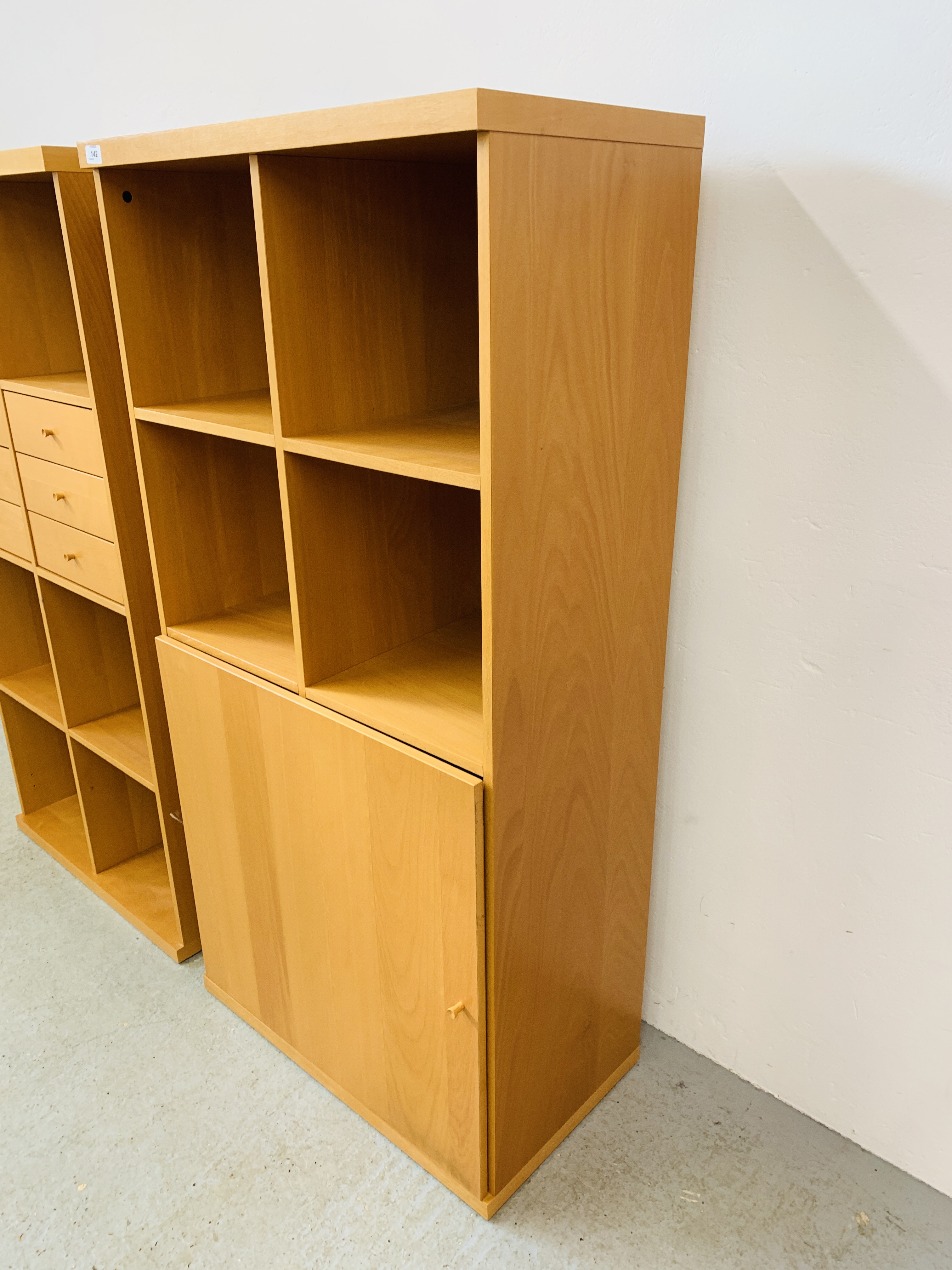 TWO MODERN BEECHWOOD FINISH HOME STORAGE UNITS EACH WIDTH 72CM. DEPTH 42CM. HEIGHT 146CM. - Image 2 of 9