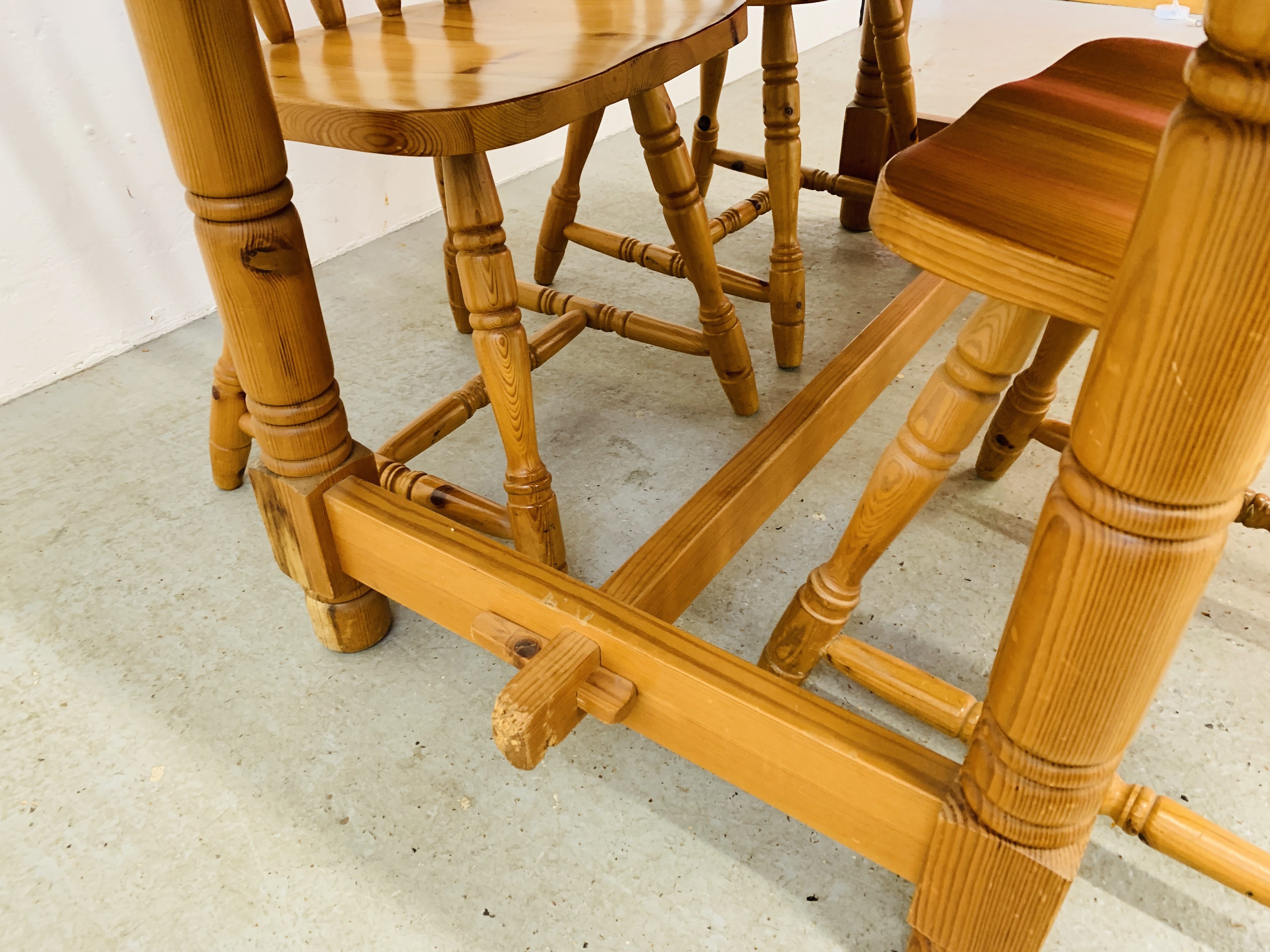 A PINE KITCHEN TABLE COMPLETE WITH FOUR SOLID PINE KITCHEN CHAIRS (TABLE 152CM. X 76CM. - Image 12 of 14