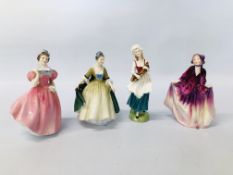 4 X ROYAL DOULTON FIGURINES TO INCLUDE "SWEET ANNE", "CAMELLIA" HN2222,