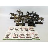 COLLECTION OF 10 ATLAS EDITIONS "THE SPORT OF KINGS" HORSE AND JOCKEY STUDIES ON WOODEN PLINTHS.