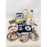 BOX OF ROYAL COLLECTORS MEMORABILIA TO INCLUDE COMPTON AND WOODHOUSE COLLECTORS PLATES,