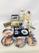 BOX OF ROYAL COLLECTORS MEMORABILIA TO INCLUDE COMPTON AND WOODHOUSE COLLECTORS PLATES,