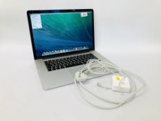 APPLE MACBOOK PRO LAPTOP COMPUTER MODEL A1398 WITH CHARGER - SOLD AS SEEN