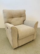 A MODERN OATMEAL UPHOLSTERED ELECTRIC RECLINING EASY CHAIR