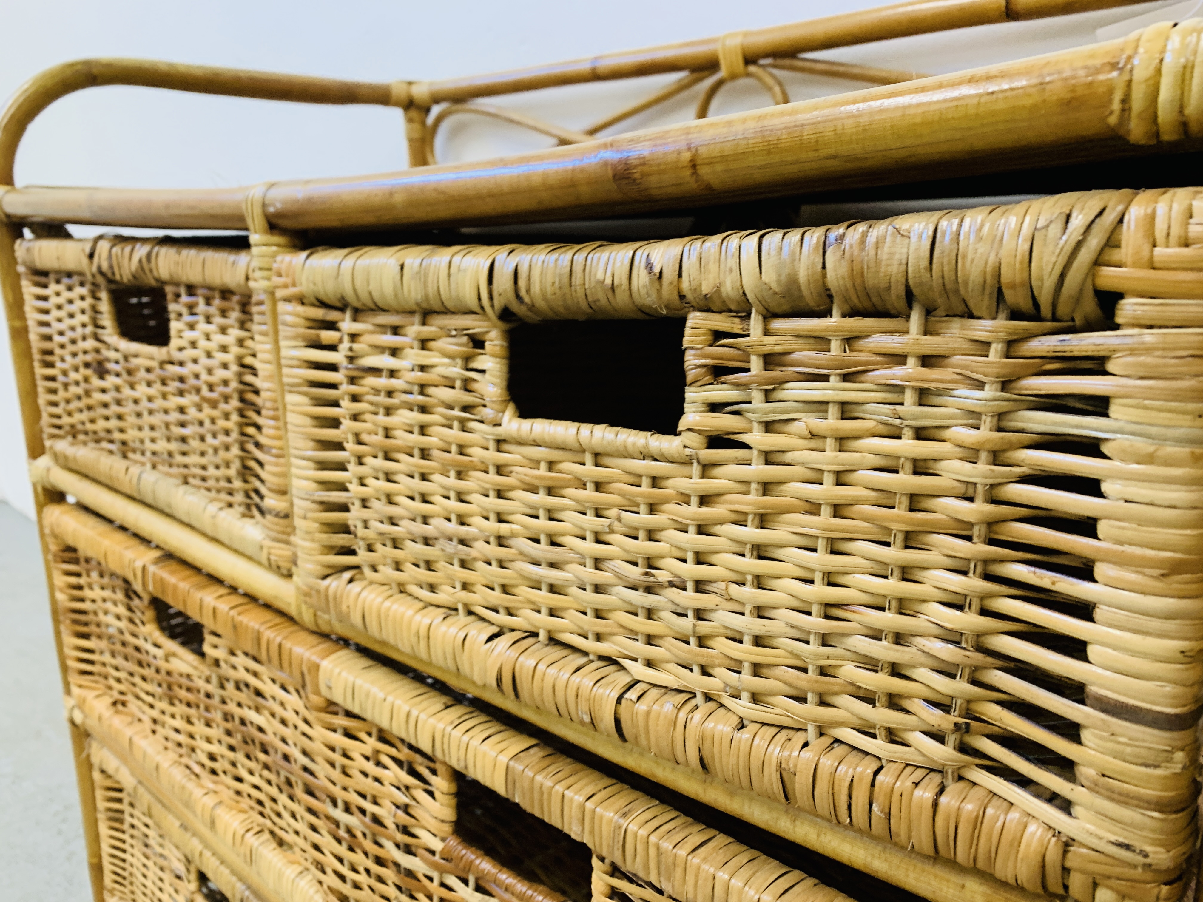 A BAMBOO TWO OVER TWO DRAWER CHEST W 81CM, D 40CM, H 79CM. - Image 6 of 8