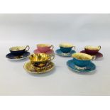 6 ANYSLEY CUPS AND SAUCERS DECORATED WITH A FRUIT DESIGN