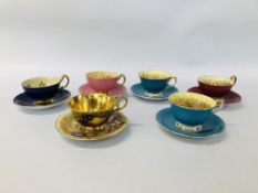 6 ANYSLEY CUPS AND SAUCERS DECORATED WITH A FRUIT DESIGN