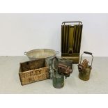 COLLECTION OF VINTAGE BYGONES TO INCLUDE TWO MILITARY BLOW TORCH LAMPS, ALADIN HEATER,