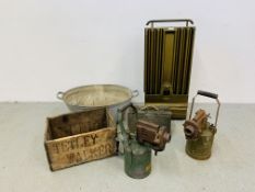 COLLECTION OF VINTAGE BYGONES TO INCLUDE TWO MILITARY BLOW TORCH LAMPS, ALADIN HEATER,