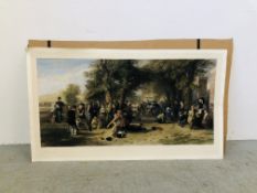 COLOURED ENGRAVING "THE PLAYGROUND" UNFRAMED WIDTH 91CM. HEIGHT 46CM.