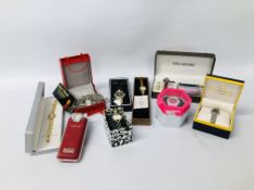 BOX OF ASSORTED WRIST WATCHES TO INCLUDE DESIGNER BRANDS