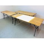 3 X COLLAPSIBLE PINE TABLES ON METAL LEGS
