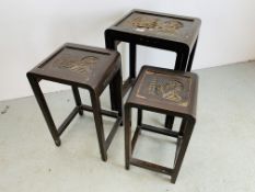 NEST OF FOUR HARDWOOD ORIENTAL CARVED TABLES