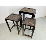 NEST OF FOUR HARDWOOD ORIENTAL CARVED TABLES