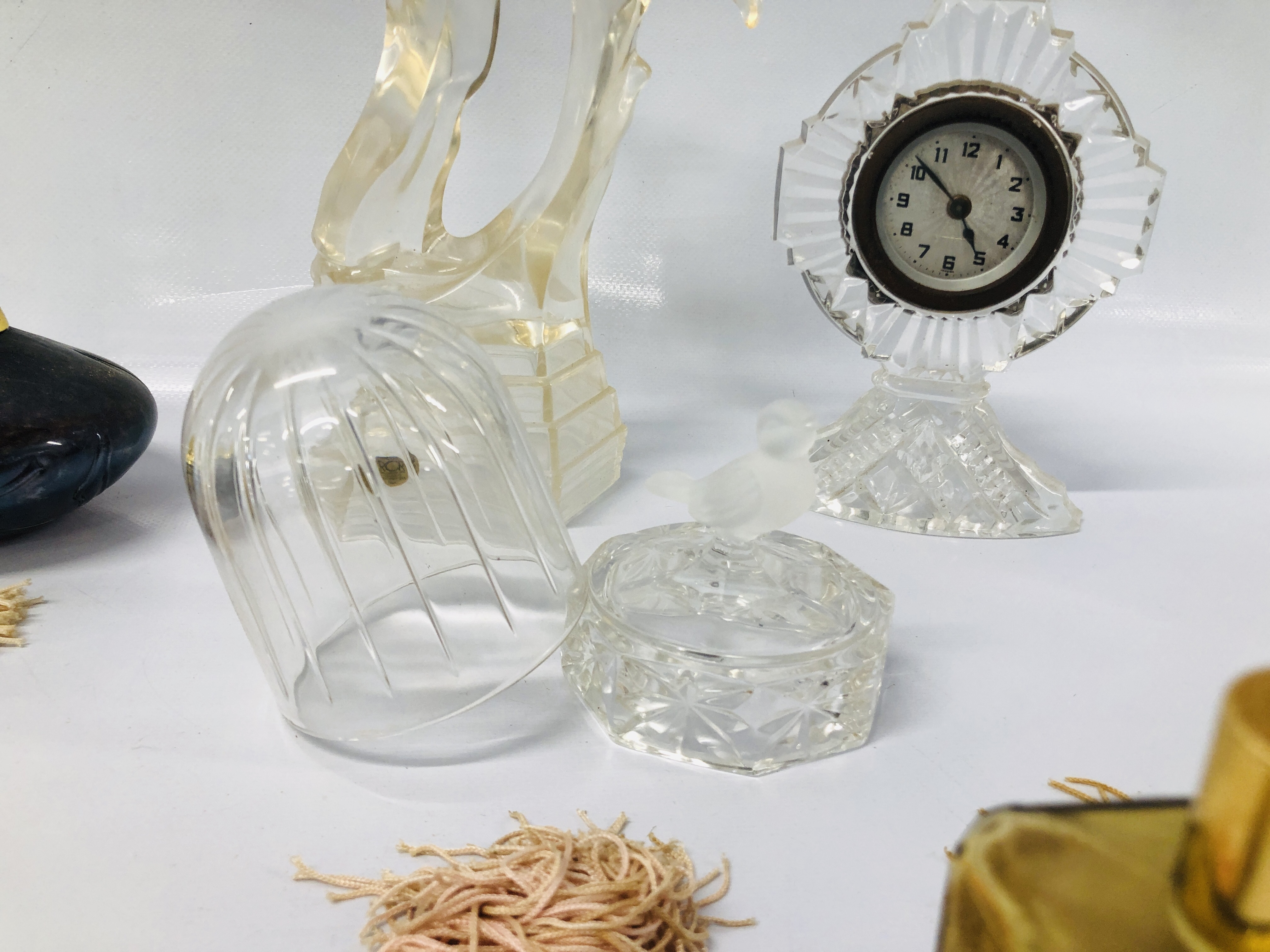6 X ASSORTED PERFUME BOTTLES, RCR CRYSTAL DANCING GROUP, VINTAGE GLASS DRESSING TABLE CLOCK, ETC. - Image 8 of 12