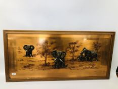 RETRO FRAMED 3D ELEPHANT PICTURE ON COPPERED PANEL