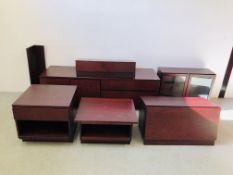 A SCANDINAVIAN STYLE MODULAR DARK MAHOGANY FINISH WALL UNIT,